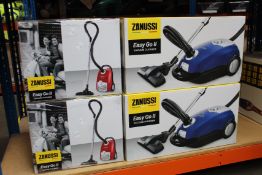 Four new Zanussi Easy Go ll 3L, 700W, 7.5M radius retractable cord vacuum cleaner2 (2 x red, 2 x