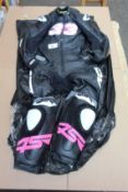 An as new 4SR motorcycle racing suit, custom made for Keith Farmer 33 (Black leather).