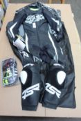 A 4SR Racing Power AR motorcycle racing suit in black (UK 42) and a pair of as new 4SR gloves (M),