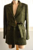 A woman's as new Really Wild London belted tweed jacket in Khaki/Silver (Size 10 - RRP £395).