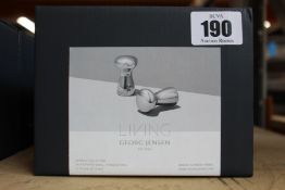 Three boxed as new Georg Jensen Living - Alfredo Collection Small Salt & Pepper Shakers.