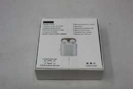 A box of TWS i7s wireless headphones in charging cases.