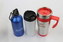 One hundred and fifty seven travel cups/mugs with lids (Various colours).