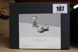 Three boxed as new Georg Jensen Living - Alfredo Collection Small Salt & Pepper Shakers.