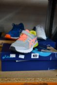 Three pairs of children's as new Asics trainers; GT-1000 8 (UK 2), GT-1000 10 (UK 5) and Gel-Quantum