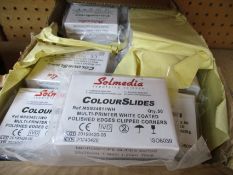 Fifty boxes of fifty as new Solmedia ColourSlides multi printer white coated polished edges