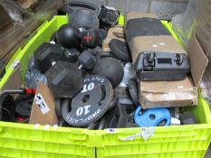 Assorted weights, kettlebells and related.