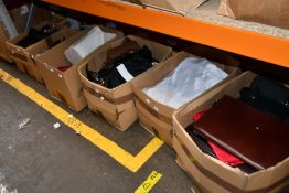 Six boxes of handbags/backpacks/holdalls and purses/wallets.