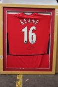 A pre-owned Roy Keane signed Manchester United 16 shirt (Item is in a damaged frame, may be slightly