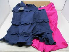 Five items of girls as new Ralph Lauren clothing; two tier dresses in navy (Size 7) and three tie