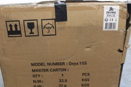 A pre-owned Devine Onyx 15S Passive Subwoofer (Some visible damage, item untested).