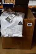A quantity of children's as new Adidas white T-shirts (Assorted sizes, approximately 30).