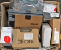 COLLECTION ONLY: A box of assorted new and pre-owned electronic items and accessories (All items
