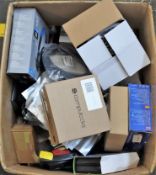 COLLECTION ONLY: A box of assorted new and pre-owned electronic items and accessories (All items
