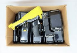 COLLECTION ONLY - SOLD FOR PARTS: A box of assorted pre-owned handheld computer/barcode scanners