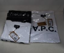 Four as new A.P.C. VPC logo T-shirts (2 x white, 2 x black, all M - RRP £49 each).