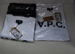 Four as new A.P.C. VPC logo T-shirts (2 x white, 2 x black, all M - RRP £49 each).