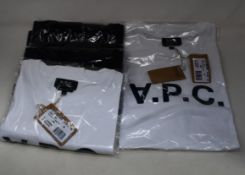 Four as new A.P.C. VPC logo T-shirts (2 x white, 2 x black, all S - RRP £49 each).