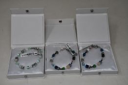Two as new Coeur de Lion Blue Green Grey Mixed Geo Cube Bracelet 4905/30-0705 (RRP £95) and an as