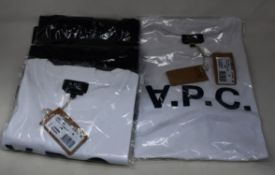 Four as new A.P.C. VPC logo T-shirts (2 x white, 2 x black, all M - RRP £49 each).