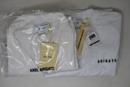 A men's as new Axel Arigato Bureau short sleeved white shirt (L) and logo embroidery T-shirt (L).