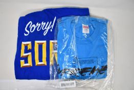 Two as new T-shirts; Supreme Futura Logo (M) and DSquared2 Sorry! I'm Not Sorry (L).