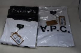 Four as new A.P.C. VPC logo T-shirts (2 x white, 2 x black, all M - RRP £49 each).