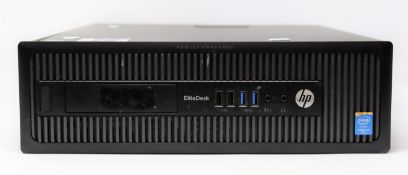 A pre-owned HP EliteDesk 800 G1 SFF PC with Intel Core i5-4590 CPU, 4GB RAM and 500GB HDD in black/
