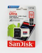 A boxed as new SanDisk 512GB Ultra UHS-I microSDXC Memory Card with Adapter (Box sealed).