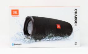 A boxed as new JBL Charge 4 Portable Waterproof Speaker in Black (Box sealed).