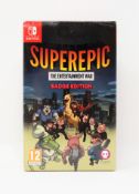 Four boxed as new 'Superepic: The Entertainment War' Badge Edition Game Cards for Nintendo Switch (