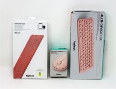 Three boxed as new Logitech computer accessories to include: 1x keys to go slim keyboard in pink, 1x