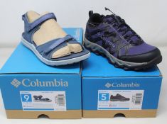 Two pairs of women's as new Columbia footwear; Peakfreak X2 Outdry walking trainers (UK 3) and LE2