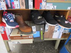 Five pairs of assorted as new Skechers footwear.