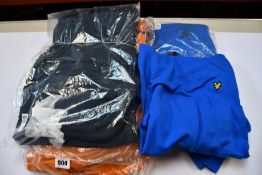 An as new Scott & Lyle zip detail parka (L), two Lyle & Scott hoodies in blue (S,L) and a Henri