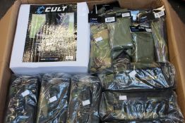 A quantity of assorted as new Cult fishing accessories to include five Echo Sounder bags, six DPM