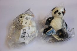 Three as new Steiff Lotte 28cm teddy bears and seven as new Steiff 18cm Ming pandas.