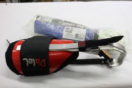 A pair of Distel aluminium tree climbing spikes and two unbranded climbing ropes.