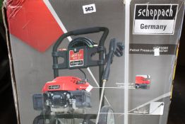 A boxed as new Scheppach Germany HCP2600 petrol pressure washer.