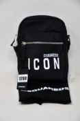 An as new Dsquared2 Icon logo-print messenger bag (RRP £270).