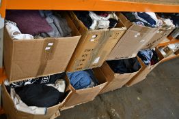 Eight boxes of assorted pre-owned clothing and related items.
