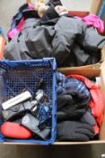 Two boxes of as new/pre-owned clothing to include jumper, trousers, socks and glasses.