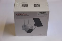 Three boxed as new COOAU PTZ battery-powered security cameras.