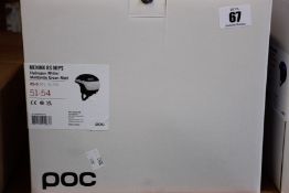 A boxed as new POC Meninx RS MIPS Snow Helmet in Hydrogen White/Moldanite Green Matt (XS-S, 51-54).