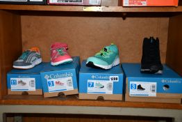 Three pairs of youths as new Columbia footwear; Flow Borough Mid (UK 2), Columbia Vent (UK 6) and