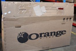 An as new Orange Alpine 6S bicycle frame in Fizzy Orange with accessories (No wheels or pedals).