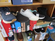 Five pairs of assorted as new Skechers footwear.