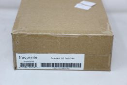 A boxed as new Focusrite Scarlett 2i2 (Third-Generation 2-In, 2 Out USB Audio Interface).