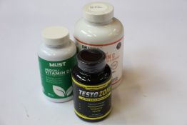 A quantity of assorted health supplements to include Vitamin D3 (BBE 4/2023), TestoZone (BBE 12/