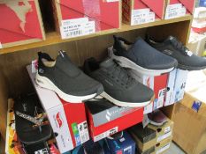 Five pairs of assorted as new Skechers footwear.